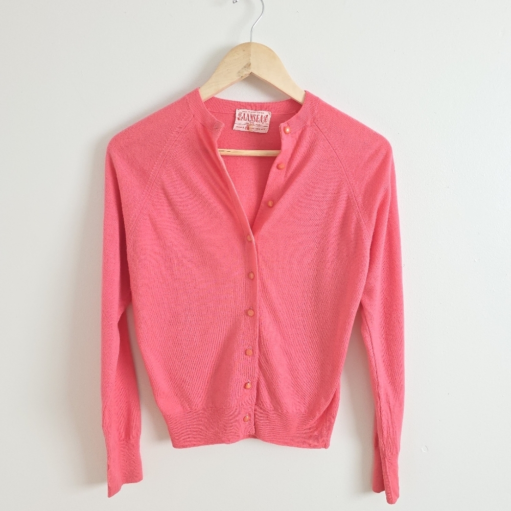 Vintage Wool Bubblegum Pink Button-Up Cardigan Sweater Size Small - Picture 1 of 7